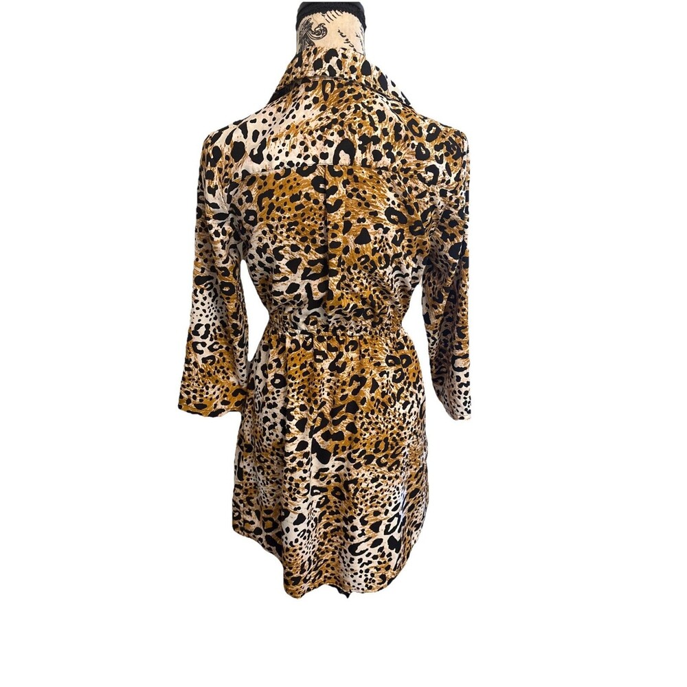 MPH Collection Animal Print Shirt Dress Petite Small Buttons Sash - Picture 6 of 10